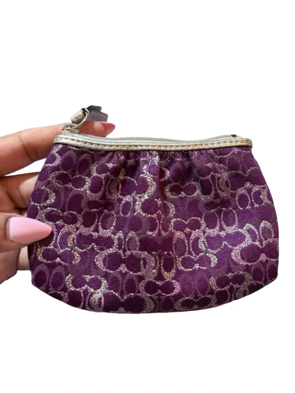 Vintage Coach Purple Lurex Optic Signature Mini Coin Purse/Keychain/Bag Charm - Picture 2 of 8